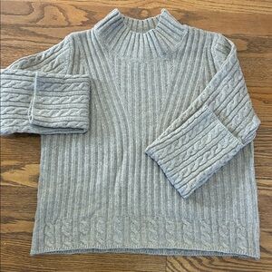 Rain + Rose Sweater Women’s M Tan Cable Knit Wool-Blend Mock Neck Cozy Cropped